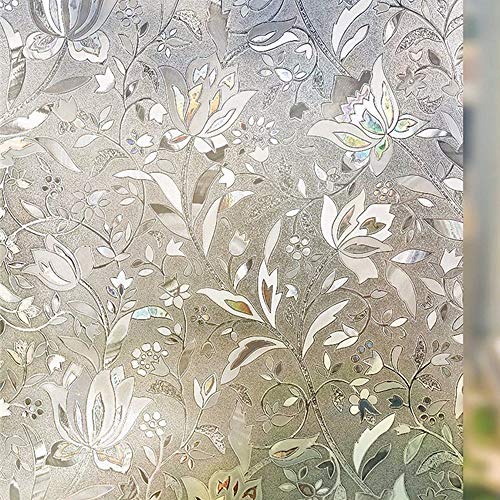 Arthome 3D gebeizt Fenster Privatsphäre Film statische Kleben Glas Fenster Aufkleber abnehmbar kein Kleber Anti-UV Folie Vinyl für Wohnzimmer Heimbüro, Tulpe Blume Design, 44,5 x 254cm von Arthome WALL DECOR