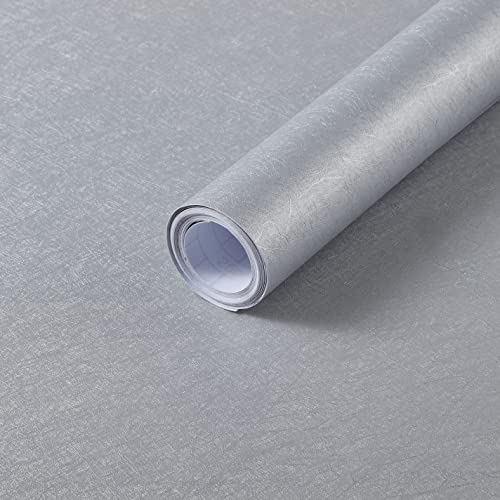 Arthome 44cmx3m Silber Seiden Geprägt Selbstklebende Tapete, Klebefolie Möbel Vinyl Möbelfolie Wasserdichte Dekorative Aufkleber für Wohnzimmer Schlafzimmer Schränke Abnehmbare Wandverkleidung von Arthome WALL DECOR