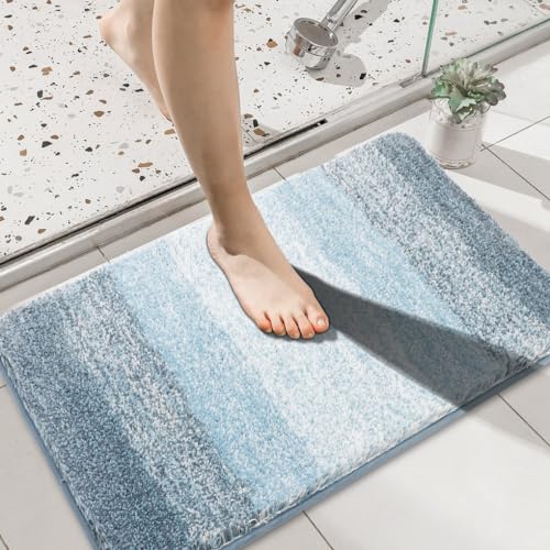 Arthome Blau Badezimmer Teppiche 50x80cm Shaggy weiche und saugfähige Mikrofaser Badteppiche, Anti-Rutsch Plüsch Badteppich, Maschine waschen trocken Badematten für Badezimmer Boden,Wanne von Arthome WALL DECOR