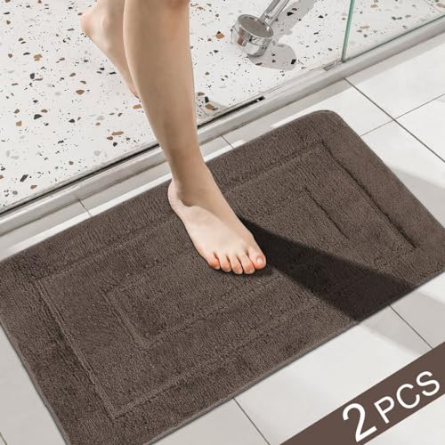 Arthome Braun Badteppiche Set 2 Stück 40x60cm Shaggy weich und saugfähig, Anti-Rutsch Plüsch Mikrofaser Badeteppich, Badteppiche Maschine waschen trocken für Badezimmer Boden, Wanne und Dusche von Arthome WALL DECOR