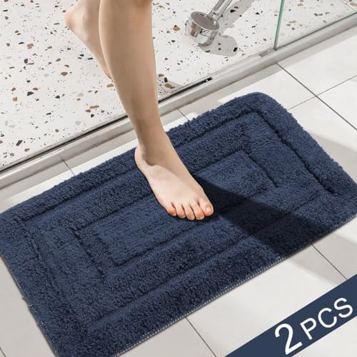 Arthome Blau Badteppiche Set 2 Stück 50x80cm Shaggy weich und saugfähig, Anti-Rutsch Plüsch Mikrofaser Badeteppich, Badteppiche Maschine waschen trocken für Badezimmer Boden, Wanne und Dusche von Arthome WALL DECOR