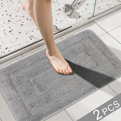 Arthome Grau Badteppiche Set 2 Stück 50x80cm Shaggy weich und saugfähig, Anti-Rutsch Plüsch Mikrofaser Badeteppich, Badteppiche Maschine waschen trocken für Badezimmer Boden, Wanne und Dusche von Arthome WALL DECOR