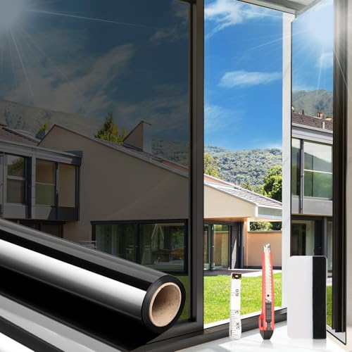 Arthome Einweg Fensterfolie 90x1000cm Sonnenschutz Spiegelfolie Fenster Sichtschutz Tönungsfolie für Anti-UV Fenster Hitzeschutz Spiegelfolie Selbstklebend Glasfolie Zuhause und Büro,Schwarz Silber von Arthome WALL DECOR