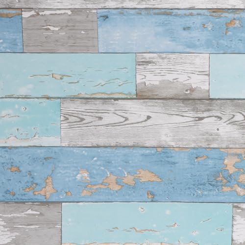 Arthome Grau Blau Holz Tapete, 44cm x 3m Natürliche Holzmaserung Klebefolie Rustikal Selbstklebend Abnehmbar Wasserdicht Vinyl Wrap Tapete für Möbel von Arthome WALL DECOR