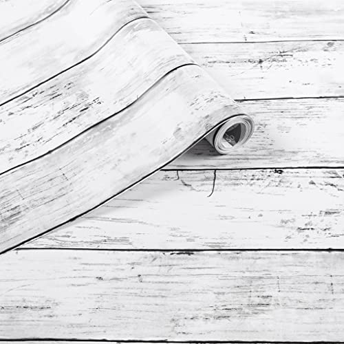Arthome Klebefolie Rustikales Holzoptik Selbstklebende Tapete, 44cmx10m Weiß Grau Holz Papier, Dekoratives Vinyl für Möbel Küche Arbeitsplatte Schränke Möbel Tische Wand Vintage DIY Wandverkleidung von Arthome WALL DECOR