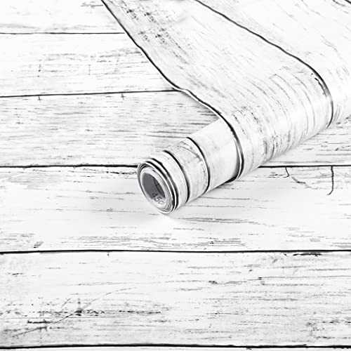 Arthome Klebefolie Rustikales Holzoptik Selbstklebende Tapete, 44cmx6m Weiß Grau Holz Papier, Dekoratives Vinyl für Möbel Küche Arbeitsplatte Schränke Möbel Tische Wand Vintage DIY Wandverkleidung von Arthome WALL DECOR