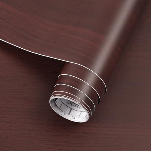 Arthome Rot Braune Holz Abziehen und Aufkleben Tapete,40cmx3m Natürliche Holz Maserung Möbelfolie Rustikal Selbstklebend Abnehmbar Wasserdicht Holz Vinyl Wrap Klebefolie für Möbel von Arthome WALL DECOR