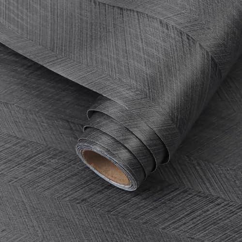 Arthome Schwarz Holz Abziehen und Aufkleben Tapete,40cmx10m Natürliche Holz Maserung Klebefolie Rustikal Selbstklebend Abnehmbar Wasserdicht Holz Vinyl Wrap Möbelfolie für Möbel von Arthome WALL DECOR