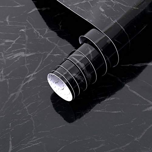 Arthome Schwarz Klebefolie Marmor Folie 30x254cm Abziehen und Aufkleben Tapete Selbstklebende Vinyl Dekorative Folie für Möbel Schreibtisch, Küche Arbeitsplatte, Regal Liner Cover Oberflächen von Arthome WALL DECOR