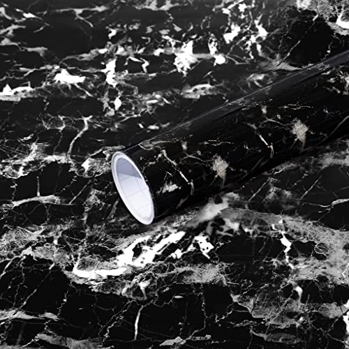 Arthome Schwarz Silber Klebefolie Marmor Folie 40cmx6m Abziehen und Aufkleben Tapete Selbstklebende Vinyl Dekorative Folie für Möbel Schreibtisch,Küche Arbeitsplatte, Regal Liner Cover Oberflächen von Arthome WALL DECOR