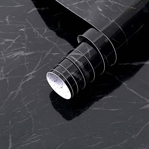 Arthome Schwarz Klebefolie Marmor Folie 44cmx10m Abziehen und Aufkleben Tapete Selbstklebende Vinyl Dekorative Folie für Möbel Schreibtisch, Küche Arbeitsplatte, Regal Liner Cover Oberflächen von Arthome WALL DECOR