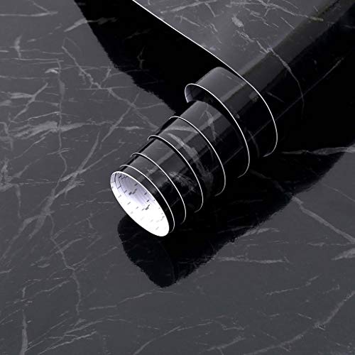 Arthome Schwarz Klebefolie Marmor Folie 60cmx5m Abziehen und Aufkleben Tapete Selbstklebende Vinyl Dekorative Folie für Möbel Schreibtisch, Küche Arbeitsplatte, Regal Liner Cover Oberflächen von Arthome WALL DECOR