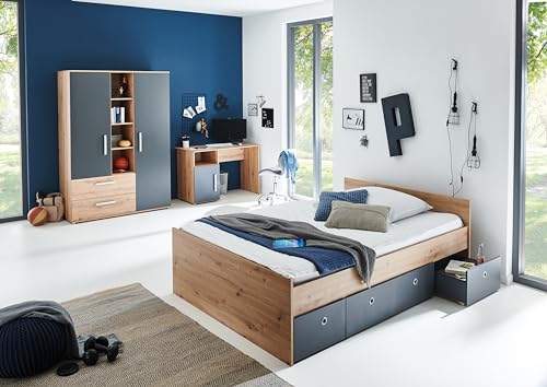 Arthur Berndt Jugendzimmer Set Alessio 4-TLG. Kleiderschrank Jugendbett 140 x 200 cm Bettschubkästen Schreibtisch von Arthur Berndt