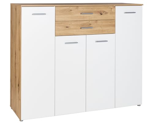 Arthur Berndt Moderne Kommode 4 Türen 9 Fächern 2 Schubkästen Sideboard Lowboard Weiß/Holz von Arthur Berndt