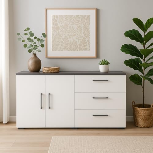 Arthur Berndt XL-Moderne Kommode 2 Türen 3 Fächern 3 Schubkästen Sideboard Lowboard Weiß von Arthur Berndt