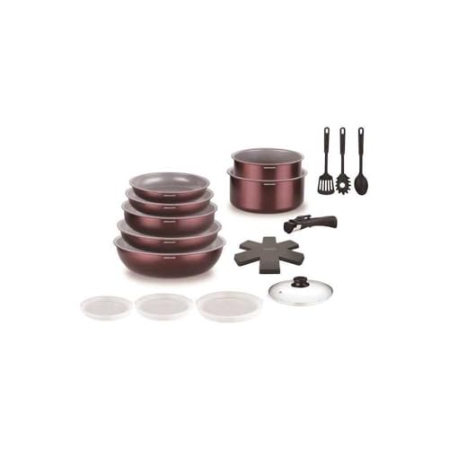 Arthur Martin - 18-teiliges Set - 3 Pfannen 20-22-26 cm - 2 Töpfe 16-18 cm - 1 Schmorpfanne 24 cm - 1 Wok 28 cm - 1 Glasdeckel 24 cm von Arthur Martin