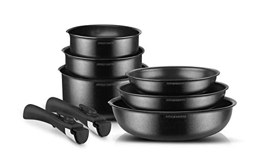 Arthur Martin AM925B Küchenset Kochgeschirr-Set, 8-teilig, Aluminium, Smart Control, abnehmbarer Griff, für alle Herdarten geeignet, auch Induktion von Arthur Martin