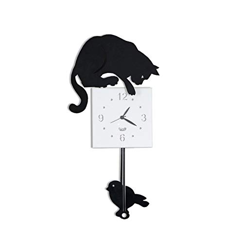 ARTIMESTIERI Arti & Mestieri Hunter Cat Wanduhr mit Pendel, Design 100% Made in Italy, Eisen, 26 x 7 x 49 cm – Schwarz geprägt von Arti & Mestieri
