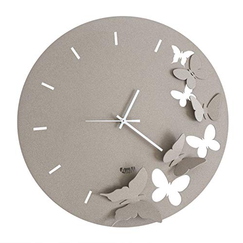Arti & Mestieri Kunst-und Handwerk-Uhr mit Schmetterlingen, Metall, Beige, Durchmesser 40 cm, Aluminium, L Arti & Mestieri Kunst-und Handwerk-Uhr mit Schmetterlingen, Metall, Beige, Durchmesser 40 cm, Aluminium, L von Arti & Mestieri