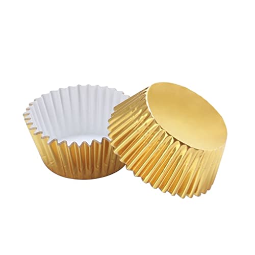 Artibetter 100 Stück Backform Cuake für Backfolie aus Aluminium Muffins Mini-Hochzeitsbecher Partyverpackung Kuchen Verdickte Antihaftbeschichtung Geburtstag Goldene Hülle von Artibetter