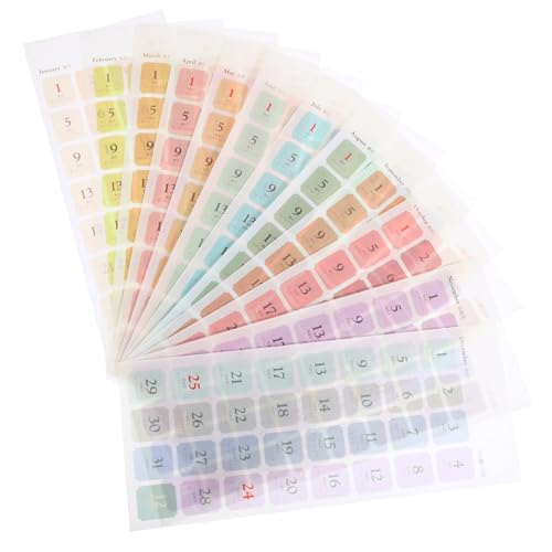 Artibetter 12 Blatt Kalender Aufkleber Multifunktionale Planer Tabs für Notizen DIY Jahreskalender Selbstklebende Indexetiketten für Tägliche Planung Praktische Sticker für Familie von Artibetter