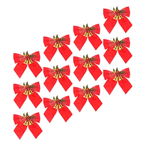 Artibetter 12 Stück Weihnachtsbaumschleifen mit Glocken, kleine Schleife, Ornamente, Dekorationen für Urlaub, Weihnachtsbaum, Girlande, Geschenk, Schleifen von Artibetter
