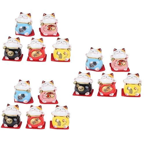 Artibetter 15 STK Glückliche Katze Maneki Neko Figur Decoraciones para Sala De Casa Glückskatzenfiguren Auto Glückskatze Ornament Party-Layout Für Die Heimdekoration Puppe Kuchen Keramik von Artibetter