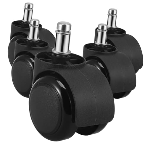 Artibetter 5 Stück Bürostuhlrollen Leise Drehbar Heavy Duty Möbelrollen mit Hoher Tragkraft Flexibel und Verschleißfest Ersatzrollen für Hartboden Parkett und Teppich von Artibetter