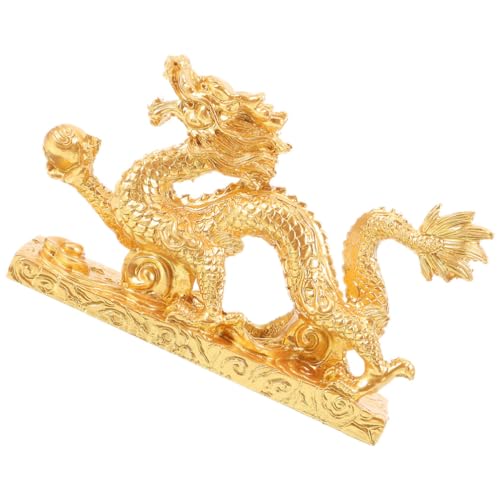Artibetter Drache-Desktop-Ornament Goldene Drachenstatue Chinesisches Tierkreiszeichen-Maskottchen Fengshui-Weath-Figur Ornament Für 2024 Chinesisches Neujahr Glückliches Tierkreiszeichen von Artibetter