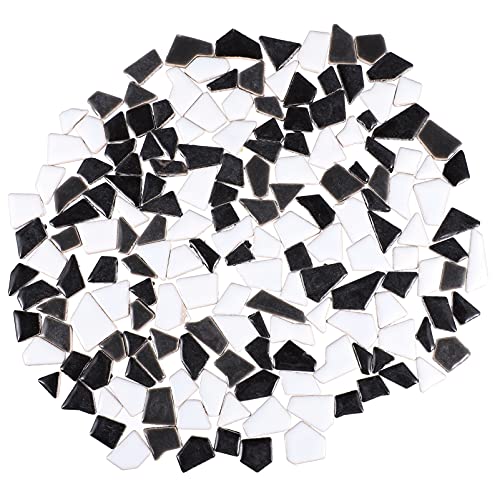 Artibetter Mosaikfliesen Keramik Unregelmäßig Mosaikstein Bunt Mosaikstücke für DIY Basteln Wand Blumentopf Vasen Bilderrahmen Spiegel Deko 200g Schwarz Weiß von Artibetter