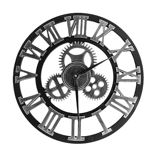 Artibetter Industriell Outdoor-Uhr Mit Metalldekor Digitale Rustikale Uhr Zahnrad Steampunk-Uhr Große Uhr Aus Holz Silber Geschenk Dekorieren Dekorationen Europäischer Stil von Artibetter