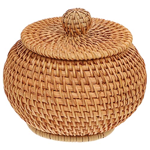 Artibetter Runde Rattan-Box mit Deckel aus natürlichem Rattan, Aufbewahrungskorb handgefertigt, kleiner Weidengeflecht, Aufbewahrungskorb für Badezimmer, Wohnzimmer, Küche von Artibetter