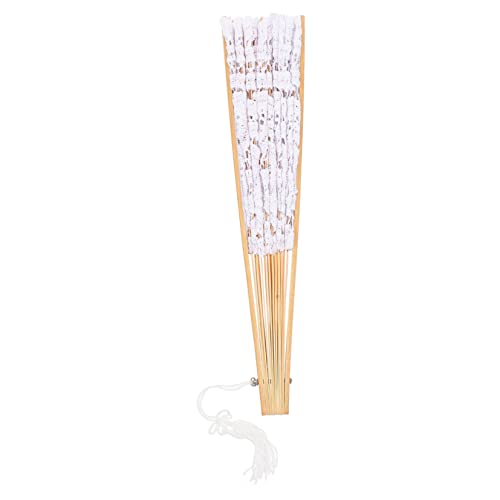 Artibetter Spitzenfächer Fächer Zum Falten Von Blumen Seidenhand Lace-Handheld-Fans Hängende Fächerverzierung Frau Faltfächer Tanzender Requisiten-Fan Faltbar Fräulein Ornamente Weiß Bambus von Artibetter