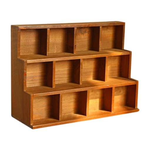 Artibetter Vintage Holz Wandregal mit Fächern Treppenförmiger Aufbewahrungsschrank aus Massivem Holz Wandhängender Organizer für Schreibtisch und Umweltfreundlich und Platzsparend von Artibetter