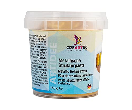 Artidee CREARTEC Metallische Strukturpaste - Hochpigmentierte, Selbstklebende Spachtelmasse zum Verschönern von Objekten - Gold seidenmatt - Füllmenge: 150g - Made in Germany von Artidee