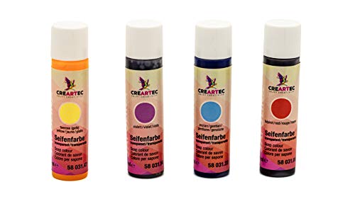 CREARTEC Natürliche Seifenfarbe Transparent - Seifenherstellung/Seifenkreationen - Farben: Teerose, Violett, Enzian, Tuliprot - Inhalt: 40ml - Made in Germany CREARTEC Natürliche Seifenfarbe Transparent - Seifenherstellung/Seifenkreationen - Farben: Teerose, Violett, Enzian, Tuliprot - Inhalt: 40ml - Made in Germany von Artidee