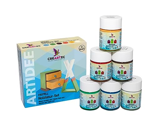 CREARTEC - Holzlasur-Set "Colourlight" - 6 unterschiedliche Farben im Set - 6x50ml (300ml) - Made in Germany von Artidee