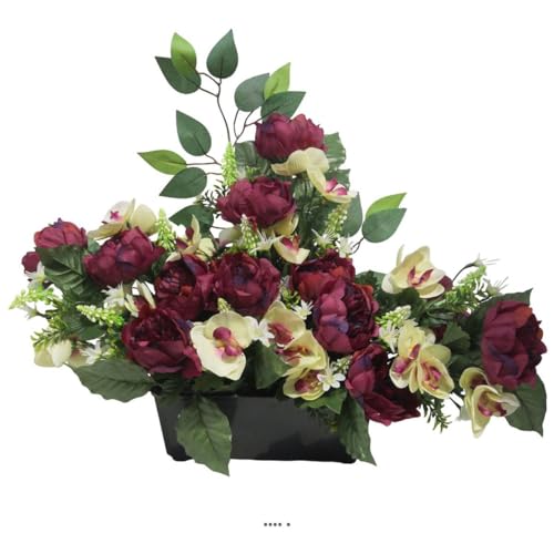 Artificielles.com - Grabfront, Pfingstrose, Orchidee, Mini-Blumen und Ficus Purpur, für Allerheiligen – Farbe: Purpur von Artificielles.com
