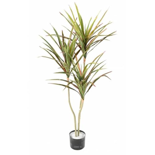 Artificielles.com - Künstliche Dracaena mit 3 Stämmen im Topf, Höhe 140 cm, Grün-Rosa, Höhe: 140 cm, Farbe: Grün/Rosa von Artificielles.com