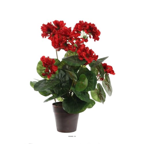 Artificielles.com - Künstliche Geranie, 7 Köpfe im Topf, beschwert, H 38 cm, D 24 cm, Rot – Farbe: Rot von Artificielles.com