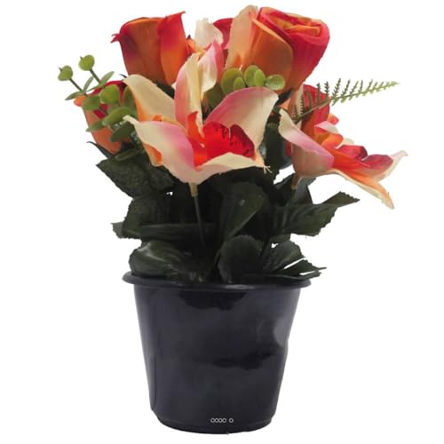 Artificielles.com - Künstliche Rose, Lilie und Orchidee für Allerheiligen, Orange – Farbe: Orange von Artificielles.com