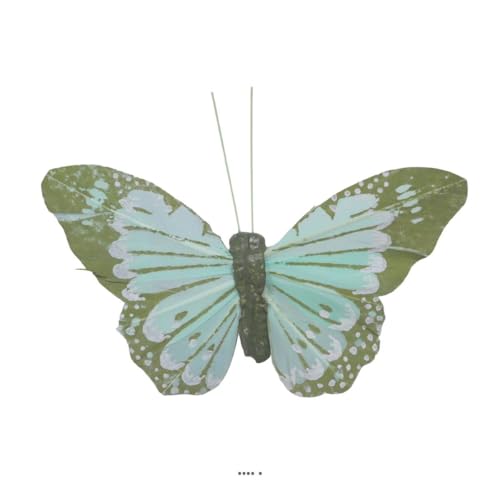 Artificielles.com - Künstlicher Schmetterling mit Klammer, H 8 cm, L 10 cm, Grün – Farbe: Grün von Artificielles.com