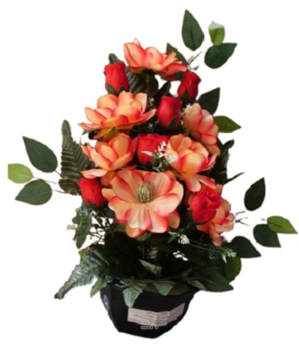 Artificielles.com - Magnolien-Vase, Rosenknospe, Ficus für Allerheiligen, Orange – Farbe: Orange von Artificielles.com