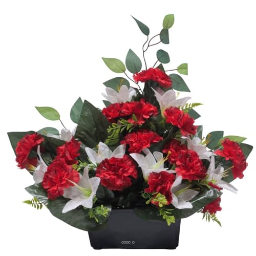 Artificielles.com - Nelkengrabfront, künstliche Lilien und Ficus für Allerheiligen, Farbe: Rot von Artificielles.com
