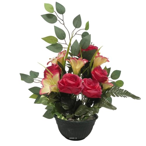 Artificielles.com - Rosenschale, Lilien, Schleierkraut und Ficus für Allerheiligen, Fuchsia – Farbe: Fuchsia 730 von Artificielles.com