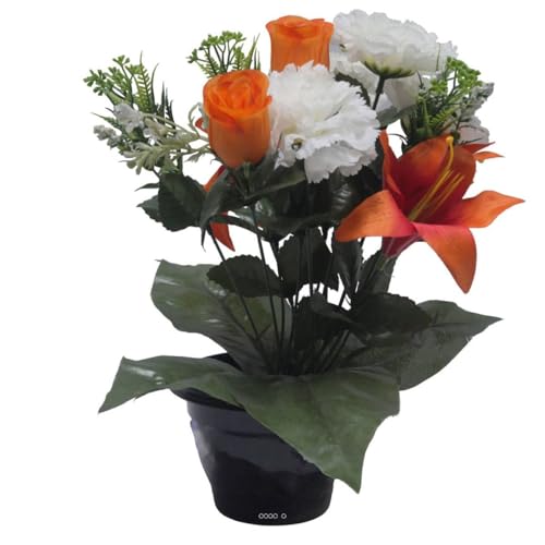 Artificielles.com - Topf für Nelkengrab, Tigerlilie und Mini-Blumen, künstliche Orangen – Allerheiligen – Farbe: Orange von Artificielles.com
