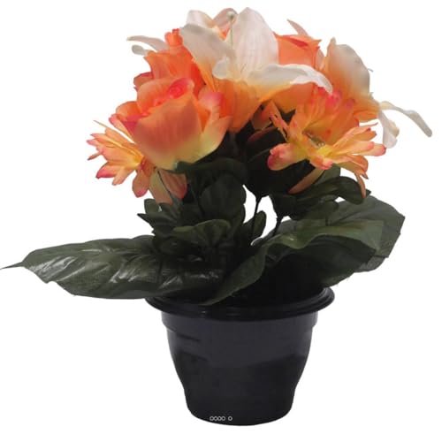 Artificielles.com - Topf für Rosenknospen, künstliche Gerbera und Tigerlilie – Allerheiligen – Farbe: Orange von Artificielles.com