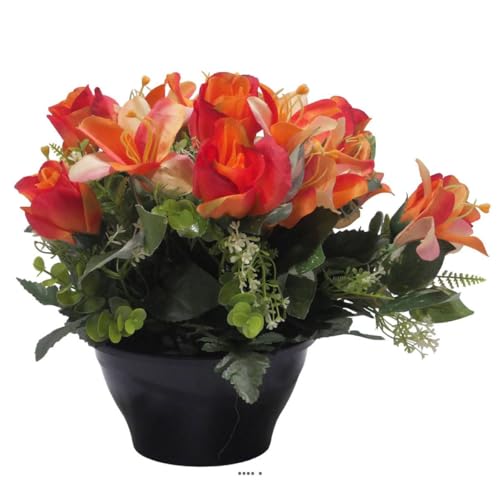 Artificielles.com - Vase, Rose, Lilien und Mini-Blumen, Orange, für Allerheiligen – Farbe: Orange von Artificielles.com