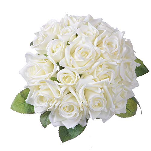 Artiflr Künstliche Blumen Rosenstrauß 2 Stück Gefälschte Blumen Seide Kunststoff Künstliche Weiße Rosen 18 Köpfe Brautschmuck Hochzeit Blumenstrauß für Zuhause Garten Party Hochzeit Dekoration (Weiß) von Artiflr