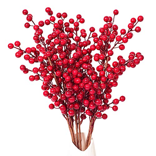 Artiflr Künstliche rote Beerenstiele, Stechpalmen-Weihnachtsbeeren für Festivals, Feiertage, Handwerk und Heimdekoration, 50,8 cm, burgunderrote Beeren, floraler Weihnachtsbaumschmuck von Artiflr